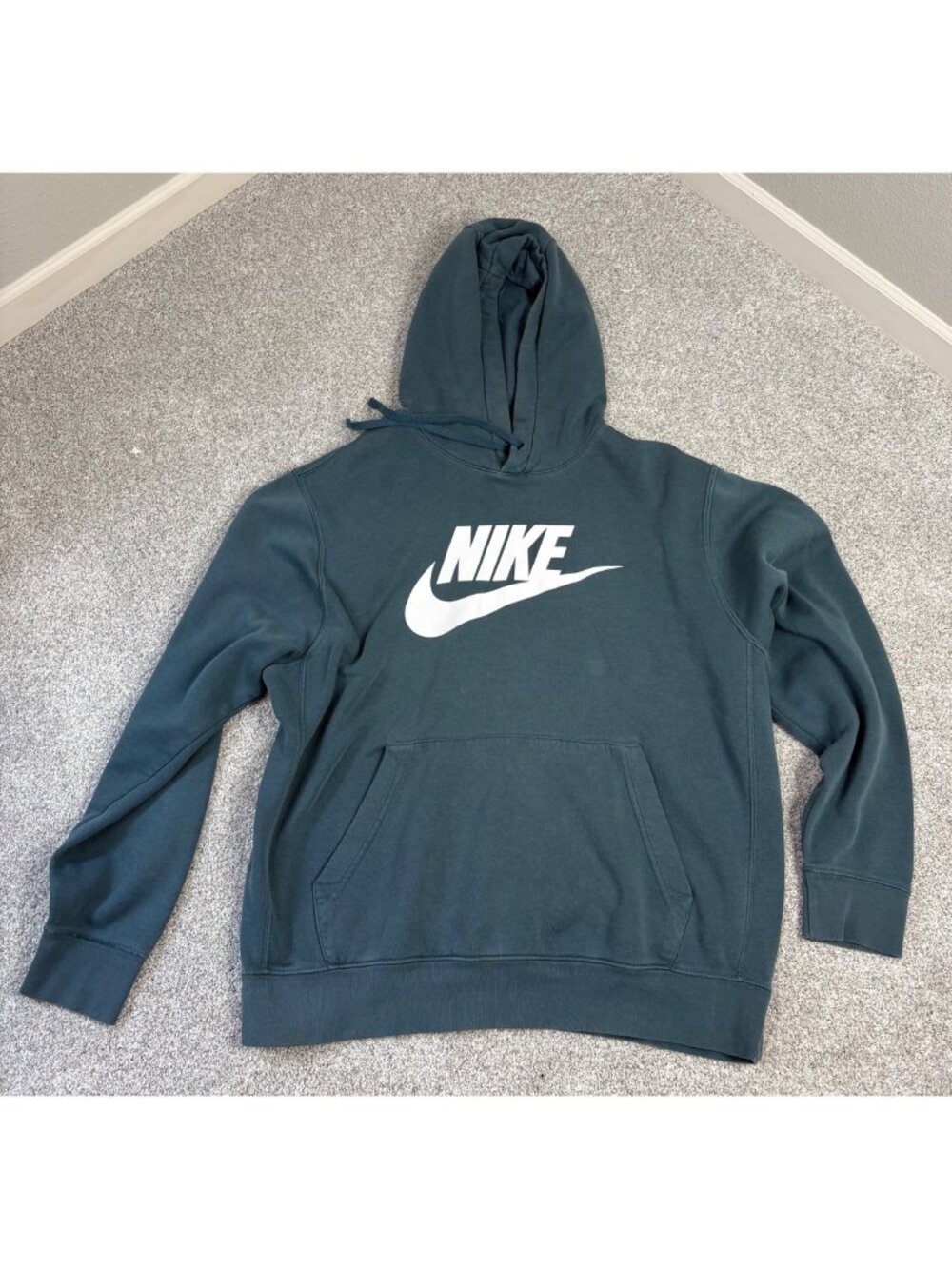 Nike Hoodie Large Blue Dark Teal Sportswear Logo Pullover Sporty Sweatshirt